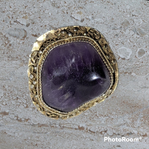 Vintage Chinese Silver and Amethyst Statement Ring - Picture 6 of 9